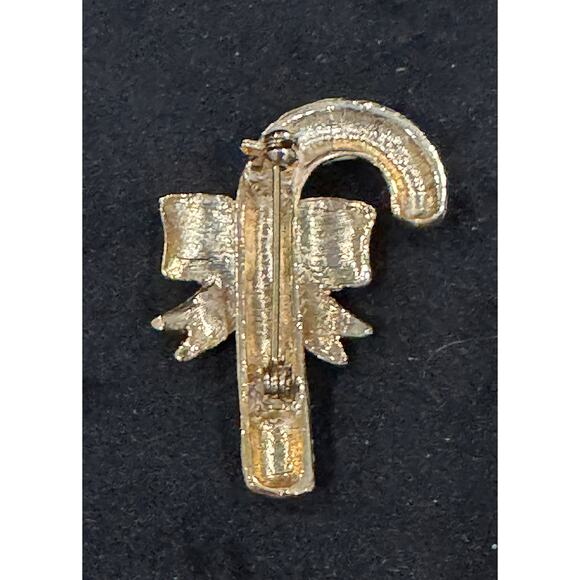 Vintage Candy Cane Christmas Brooch Red and White Enamel Holiday Pin CP150 - Picture 3 of 3